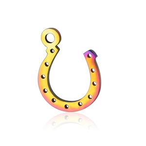Rainbow horseshoe pendant in stainless steel with laser-cut holes for DIY jewelry