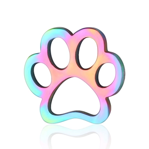 Rainbow plated stainless steel cat paw pendant showing iridescent metallic finish details