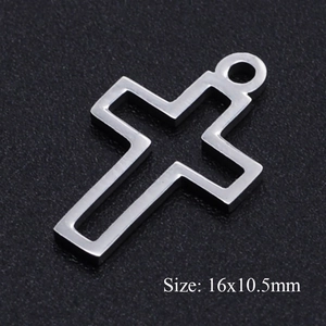 Pendentif croix évidée en acier inoxydable poli argenté pour bijoux DIY, 16x10,5mm