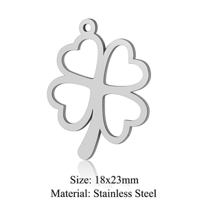 Detailed view of stainless steel hollow four-leaf clover pendant measuring 18x23mm