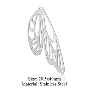 Polished stainless steel cicada wing pendant with hollow design for DIY jewelry 20.5x49mm