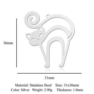 Cat shaped stainless steel pendant with dimensions 31x36mm for jewelry making