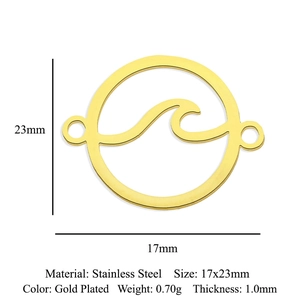 Pendentifs vagues en acier inoxydable doré 17x23mm pour la création de bijoux