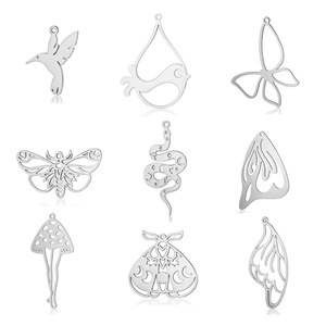 9 styles of silver stainless steel butterfly and snake charms for DIY jewelry making