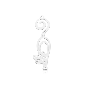 Polished silver stainless steel cat pendant with sleek hollowed-out feline design