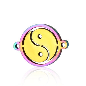 Rainbow plated stainless steel Yin Yang charm connector with dual attachment holes