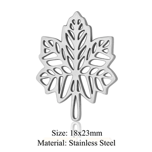 Polished stainless steel maple leaf pendant charm with hollow design measuring 18x23mm
