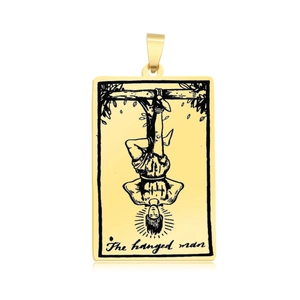 Goldener Tarot-Anhänger Der Gehängte aus Edelstahl, rechteckiger Schmuckanhänger für Ketten