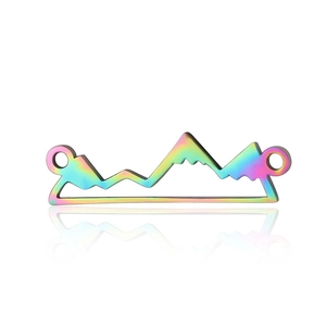 Close-up of rainbow gradient mountain pendant connectors made of stainless steel for DIY jewelry