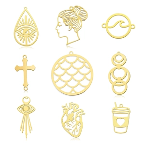 Breloques de Pendentif DIY en Acier Inoxydable Vague Écaille de Poisson Croix Cœur Mauvais Œil Design Creux Accessoires Bijoux Femme