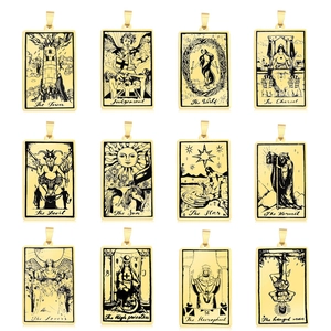 Vintage Edelstahl Gold Plattiert Tarotkarte Rechteck Anhänger Mysteriöse Wahrsagerei Schmuckherstellung Zubehör Für Damen Herren