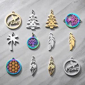 Lot de breloques en acier inoxydable avec pendentifs arbres et papillons dorés 18k