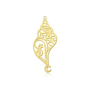 Detailed close-up of a hollow gold conch shell pendant in durable stainless steel