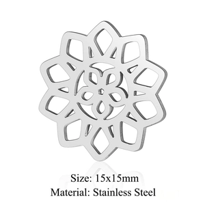 Detailed macro view of 15x15mm hollow floral stainless steel pendant for jewelry making