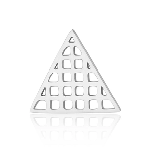 Detailed macro view of geometric triangle pendant with hollowed-out square grid pattern