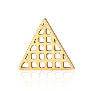 Polished gold stainless steel triangular pendant with geometric hollow grid detail