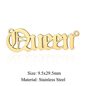 Golden stainless steel Queen letter pendant connector for DIY jewelry making 9.5x29.5mm
