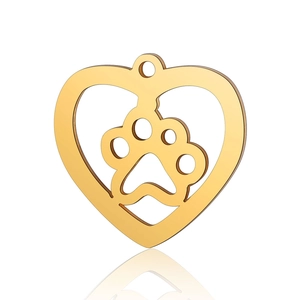 Polished gold heart pendant with paw print cutout and smooth mirror finish detail