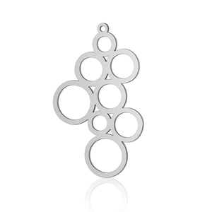 Detailed view of silver geometric layered circle pendant in stainless steel material