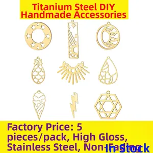 Lot de 5 pendentifs géométriques en acier inoxydable avec soleil crème glacée et ananas