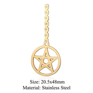 Detailed view of a gold stainless steel star and circle pendant measuring 20.5x48mm
