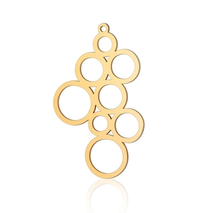 Detailed view of interconnected golden geometric circle pendants with a polished finish