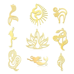Minimalist Stainless Steel Animal Charms Mermaid Tail Cat Snake Frog Sea Shell Bird Hollow Out Pendant Jewelry Making DIY Accessories
