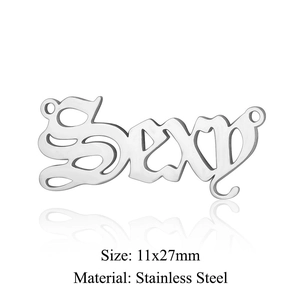 Polished stainless steel SEXY letter pendant connector for jewelry making 11x27mm