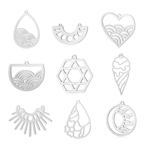 Pendentifs Ajourés en Acier Inoxydable Accessoires de Bijoux DIY Vague Glace Phase de Lune Ananas Éclair Breloques Géométriques