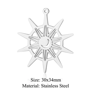 Detailed view of 30x34mm stainless steel sun and moon cutout pendants for jewelry making