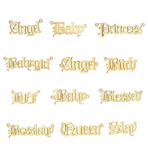 Gothic Letter Pendant Stainless Steel DIY Necklace Connectors Angel Princess Queen Baby Old English Font Jewelry Making Findings