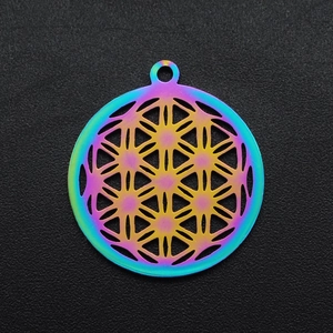 Pendentif fleur de vie en acier inoxydable arc-en-ciel pour la création de bijoux DIY