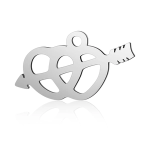 Polished stainless steel double heart and arrow pendant with mirror finish and bail