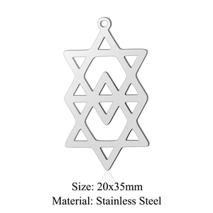 Detailed macro view of celestial stainless steel pendant measuring 20x35mm with reflection