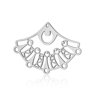 Macro shot of silver stainless steel fan-shaped hollow charm for jewelry making
