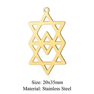 Golden stainless steel geometric hexagram star pendant with 20x35mm size details