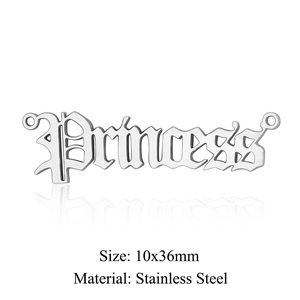 Stainless steel Princess letter pendant with dual holes for DIY necklaces, 10x36mm size