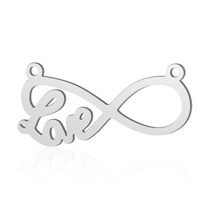 Polished stainless steel infinity love pendant connector with dual hanging loops for DIY jewelry