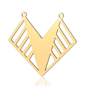 Detailed view of golden triangular geometric pendant with hollow lines for DIY jewelry