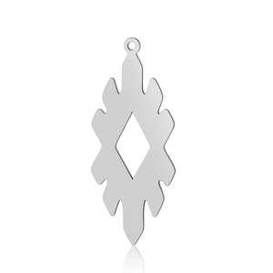 Detailed close-up of polished silver stainless steel geometric hollow diamond pendant