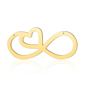 Macro detail of golden infinity heart pendant connector with polished mirror finish