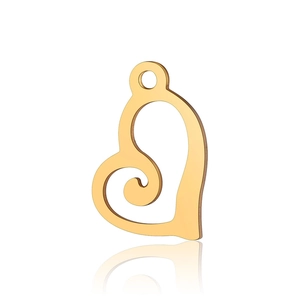 Macro detail of golden spiral heart pendant with polished stainless steel finish