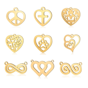 Stainless Steel Heart Infinity Charms Pendants For DIY Jewelry Making Gold Silver Electroplated Heart Cross Peace Sign Charms