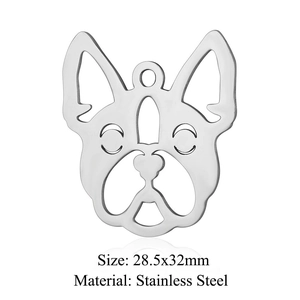 Gepolijste Franse Bulldog hanger van roestvrij staal, opengewerkt design, 28,5x32mm