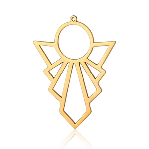 Detailed view of geometric hollow triangle pendant in gold finish with elegant mirror reflection