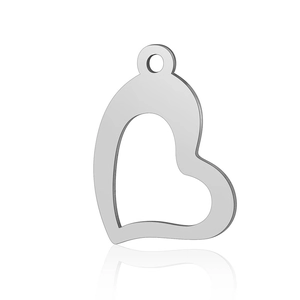 Polished stainless steel heart pendant with hollow design and shiny metallic finish