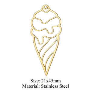 Vue détaillée du pendentif évidé en forme de glace en acier inoxydable doré de 21x45mm