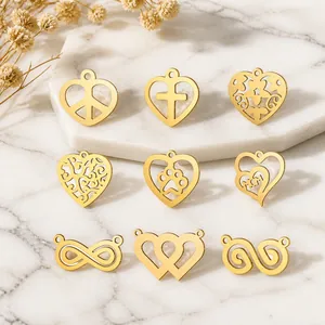 Nine gold stainless steel heart and infinity pendants for DIY jewelry making