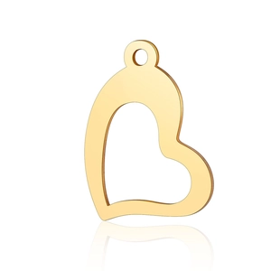 Polished gold heart-shaped hollow pendant made of stainless steel for DIY jewelry making