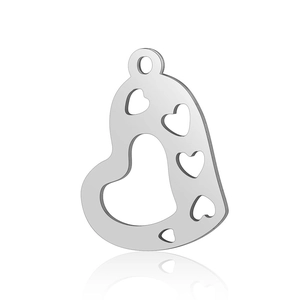 Macro detail of polished stainless steel heart charms for DIY jewelry and necklaces